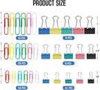 Paper Clips Binder Clips, 400 Pcs Colored Office Clips Set, Assorted Sizes Colored Paper Clips and Binder Clips Set Great for Document Organizing