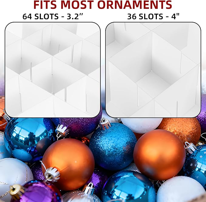 inin Christmas Ornament Storage Box with Adjustable Dividers,Christmas Ornaments Organizer with Zippered Top,Storage Container Bin for Holiday Decorations(64 Ball, Red, Without Tray)