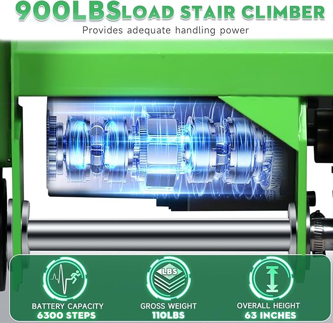 Electric Stair Climbing Dolly, 1250W Electric Stair Climbing Hand Truck, 900lbs Max Load Capacity, 3 Mode Folding Stair Climber Hand Trucks with Telescopic Handle for Moving Furniture (Green+Black)