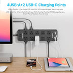 Power Strip Surge Protector Flat Plug with 20 AC Outlets 6 USB Chagring Ports, 1875W/15A, 2700J, 15 Feet Heavy Duty Extension Cord for Home, Office, Dorm, Gaming,ETL Listed (Black, 15FT)