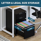 MIIIKO 3 Drawer Filing Cabinet with Lock, Metal Black Vertical File Cabinets for Home Office, Full Assembled File Cabinets Under Desk, Letter/Legal/A4 File Folders Storage