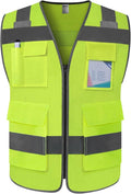 TCCFCCT Mesh Hi Vis Vest 5 Pockets High Visibility Reflective Safety Vest for Men Women, Neon Construction Vest with Horizontal Strip for Walkie-talkie and ID Card, Meets ANSI/ISEA Standards, Yellow,