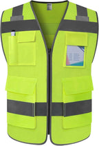 TCCFCCT Mesh Hi Vis Vest 5 Pockets High Visibility Reflective Safety Vest for Men Women, Neon Construction Vest with Horizontal Strip for Walkie-talkie and ID Card, Meets ANSI/ISEA Standards, Yellow,
