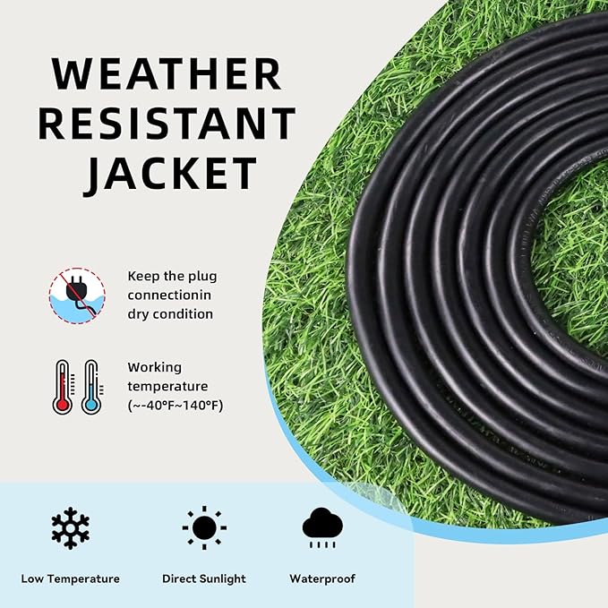 EP 8 Ft Outdoor Extension Cord - 12/3 SJTW Heavy Duty Black Extension Cable with 3 Prong Grounded Plug - Power Cord for Lawn, Garden, Appliances