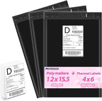 Metronic Poly mailers 12x15.5'' 500pcs with 4x6 Thermal Labels 500 Labels Bulk, Strong Adhensive Shipping Bags for Clothing,Waterproof Shipping Envelopes Mailing Bags for Small Business,Black