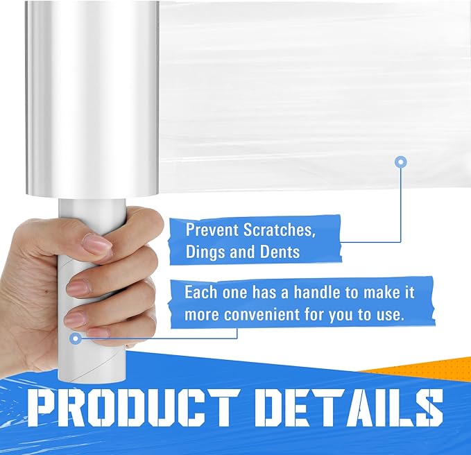 Frienda 6 Pcs 4 Inch Plastic Stretch Wrap Film Roll 500ft Clear Mini Moving Plastic Wrap Roll with Handle 80 Gauge Shrink Wraps Industrial Strength Shrink Film for Moving, Packing, Self Adhering