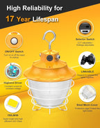 LED Temporary Work Light 100W 80W 60W Tunable 4500K 5000K 5700K Tunable 15000LM Portable Hanging Linkable Construction Light ETL DLC Listed with ON/Off Button for Job Site, Workshop