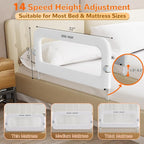 Bed Guard Rail for Toddlers - 32" Adjustable Heights & Folding up Portable Bed Railing for Baby - Toddler Bed Rails Guard for Crib, Twin, Bunk,Full Size, Queen & King Bed(White)