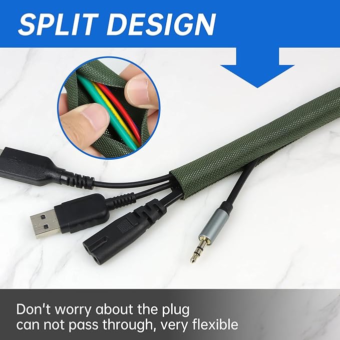 Split Braided Cable Sleeve，Flexible Wire Loom Tubing, Automotive Cord Protector Pet Proof, Cable Management for Computer TV Electric Wires Harness 16ft (Dark Green, 10mm（3/8")