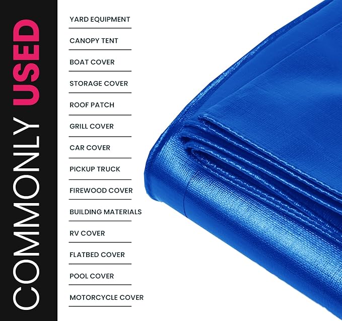 PROTARP Extreme Heavy Duty 22 Mil Tarp Cover, Waterproof, UV Resistant, Rip and Tear Proof, Poly Tarpaulin with Reinforced Edges for Roof, Camping, Patio, Pool, Boat. (Blue 24′ X 24′)