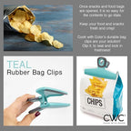 COOK WITH COLOR Wide Heavy Duty Chip Clips, Large Bag Clips for Food Storage with Air Tight Seal Grip, Pack of 8, Teal