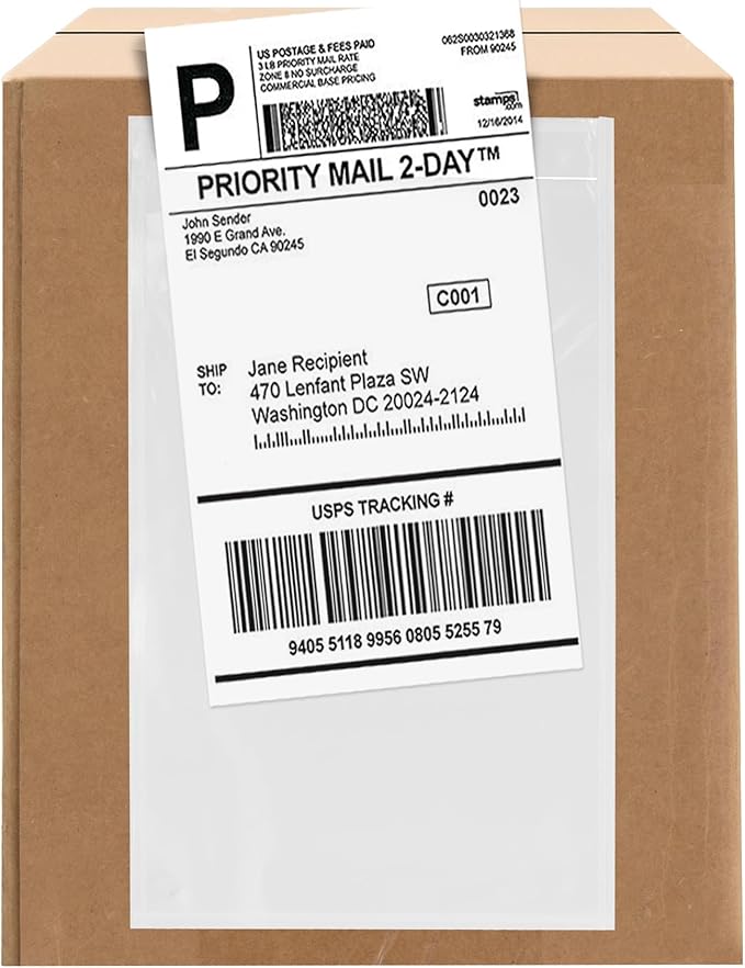 2000 Count 5.5" x 10" Shipping Label Envelopes, Clear Packing List Pouches with Self-Adhesive Back, Top Loading for Shipping Labels Sleeves, for Packing Slips, Labels Invoices & Paperwork. GPI