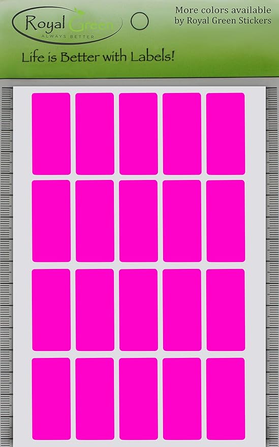Royal Green Neon Pink Rectangle Sticker 1.57 inch x 0.75 inch Rectangular Labels (40mm x 19mm) - 300 Pack