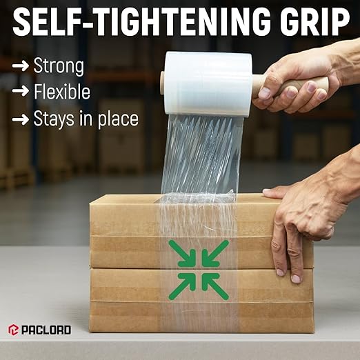 5" x 1000' Industrial Strength Clear Stretch Wrap with Extended Core Handle, Ready to Use Pack of 1 Stretch Film Mini Roll, 80 Gauge Thick, 500% Elongation - Shrink Wrap for Moving, Packing