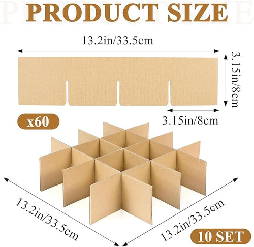 10 Set Moving Box Divider Kits, Short Cardboard Packing Dividers for Separating Fruit, Kraft Paper Box Inserts board Safe Shipping Supplies for Glass