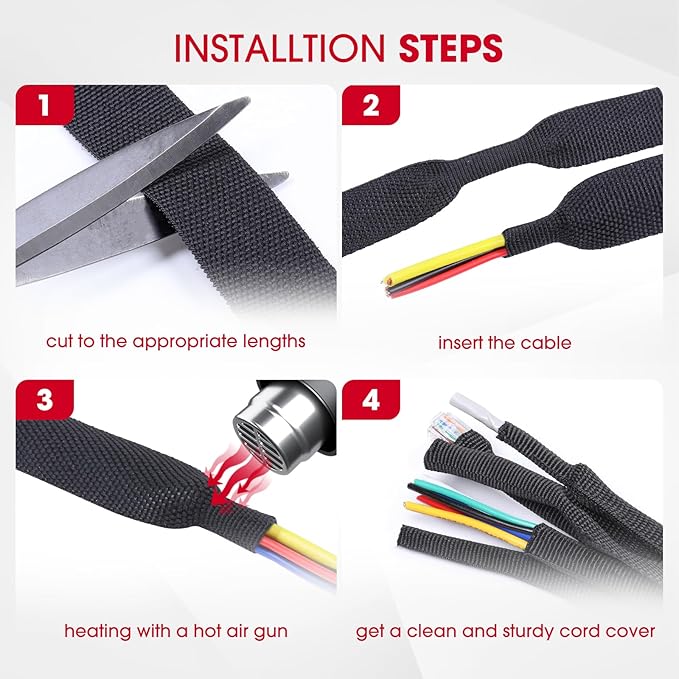 2 in 1 Ratio Braided Cable Sleeve Fabric Heat Shrink 3/8" - 24 feet, Abrasion Management Protection Flexibility Wiring Harness Cable Sheath
