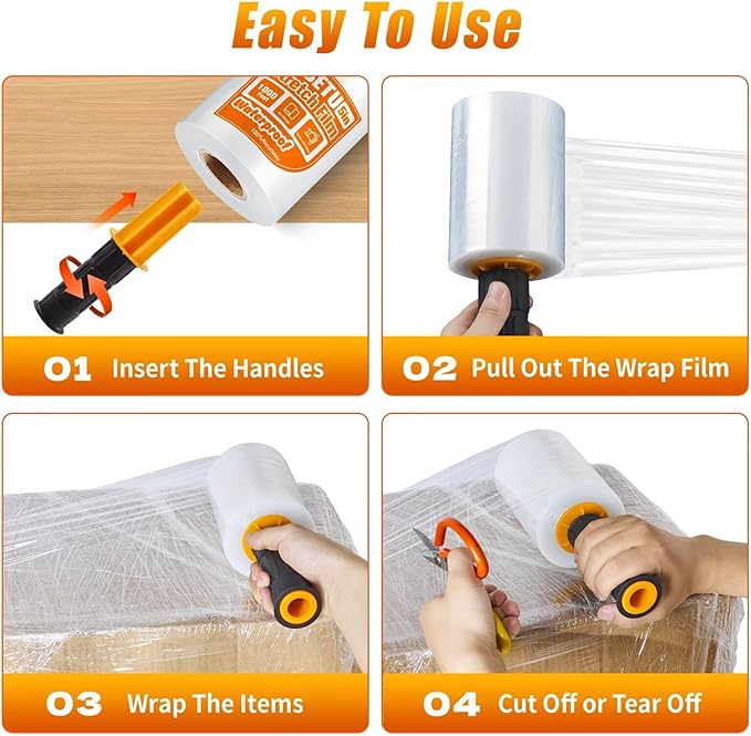 Stretch Film Shrink Wrap for Moving Supplies (5inch, 1 Pack) x 1000ft, Industrial Strength Plastic Wrap Stretch Roll for Pallet Wrapping Shipping Moving Boxes Storage Furniture with Handles, Clear