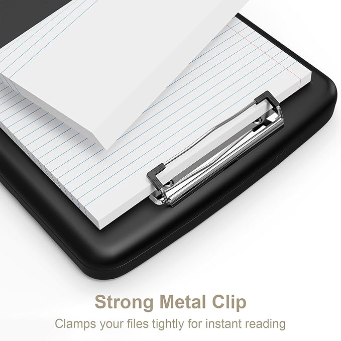 Piasoenc Clipboard with Storage, 8.5 x 11 Organization Box with Pen Holder and A4 Legal Paper Folder, Folio & Side-Opening, Low Profile Clip,for Nurses,Teachers, Size 14 x 9.6 x 1.2 in, Black