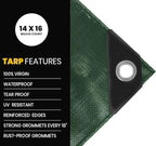 PROTARP Extra Heavy Duty 16 Mil Tarp Cover, Waterproof, UV Resistant, Rip and Tear Proof, Poly Tarpaulin with Reinforced Edges for Roof, Camping, Patio, Pool, Boat. (Green/Black 25′ X 45′)