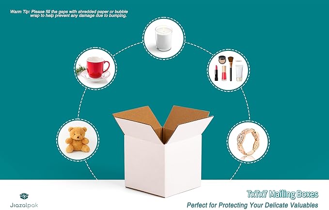 White 7x7x7 inches Shipping Boxes, Corrugated Cardboard 7x7 Box for Small Business Mailing, Packaging and Storing, 15 Pack