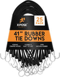 Rubber Bungee Cords with Hooks 25 Pack 41 Inch (62” Max Stretch) Heavy-Duty Black Tie Down Straps for Outdoor, Tarp Covers, Canvas Canopies, Motorcycle, and Cargo - by Xpose Safety