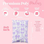 10x13 Designer Poly Mailer 100 Pack Heavy Duty Waterproof Self Seal Shipping Bags for Small Business Large Mailing Envelopes Bulk Tear Resistant Packaging Purple Bows