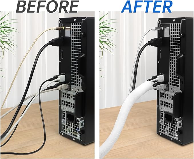 Split Braided Cable Sleeve，Flexible Wire Loom Tubing, Automotive Cord Protector Pet Proof, Cable Management for Computer TV Electric Wires Harness 16ft (White, 13mm（1/2")