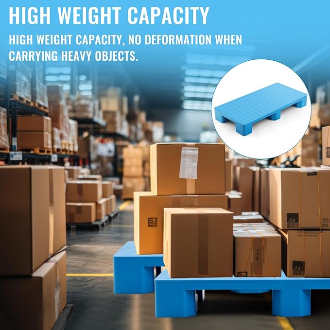 1 Pcs Plastic Pallet for Basement Storage Easy Stack Lightweight Floor Pallet Display Flooring Room Supermarket Christmas, Support up to 2000 Lbs (40'' L X 20'' W X 5.5'' H,Blue)