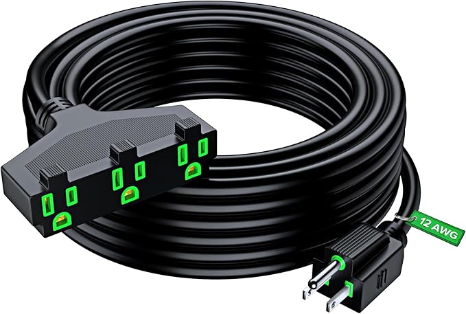 Maximm 12/3 Extension Cord 50 Feet, 12AWG, Black ETL Listed, 3 Prong Plug 3-Outlet SJTW Heavy Duty Indoor, Weather Resistant - Power Cord for Garden, Lawn, Appliances, 50ft