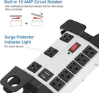 CCCEI Heavy Duty Power Strip with USB, Workshop 8 Outlet Surge Protector 2700 Joules, Industrial Metal 15Amp Power Strip, 20 FT Extension Cord and Wide Spaced Grey.