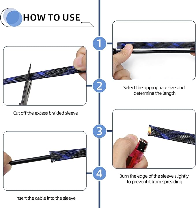 Expandable Braided Sleeving, PET Automotive Wire Loom, Flexible Cable Management for Audio Video and Other Home Device, Cord Protector from Pets (Black Blue, 3/8" x 25ft)