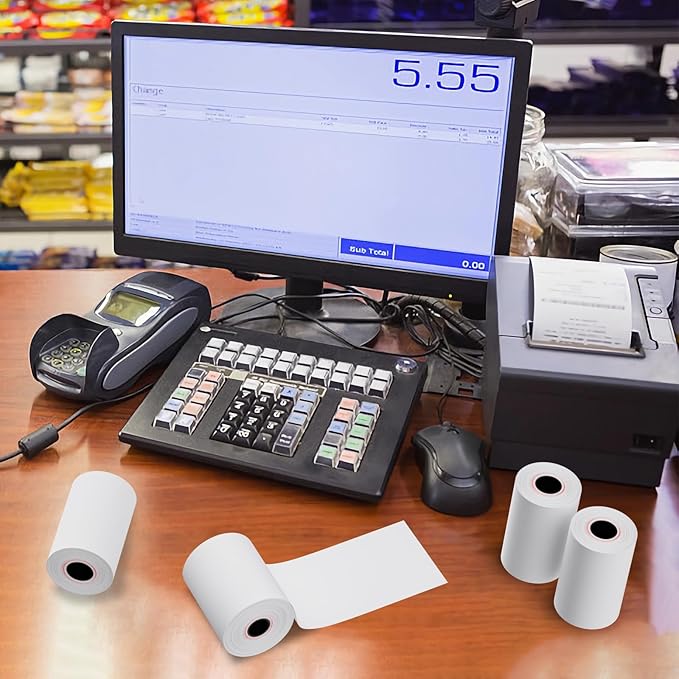 2 1/4" x 50' feet Thermal Paper, POS Cash Register Receipt Rolls, 50 Rolls Receipt Paper, Fits All POS Cash Registers