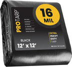 PROTARP Extra Heavy Duty 16 Mil Tarp Cover, Waterproof, UV Resistant, Rip and Tear Proof, Poly Tarpaulin with Reinforced Edges for Roof, Camping, Patio, Pool, Boat. (Black 12′ X 12′)