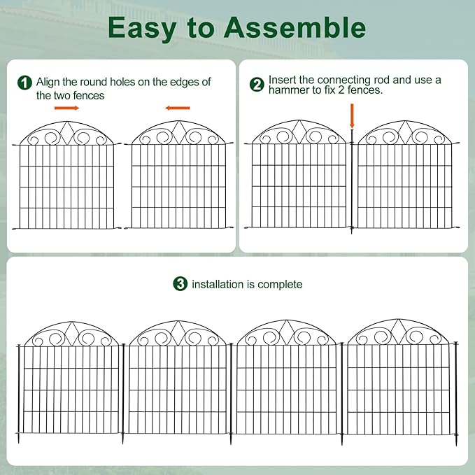 SUNLAX 5 Panels Garden Fence 12ft(L) x 40in(H) Metal Fence Panels Dog Fence Animal Barrier Fence No Dig for Backyard Outside Yard Patio Without Gate