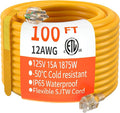 HUANCHAIN 100 ft 12/3 Gauge Heavy Duty Outdoor Extension Cord Waterproof with Lighted, Flexible Cold Weather 3 Prong Electric Cord Outside, 15A 1875W 125V 12AWG SJTW, Yellow, ETL Listed