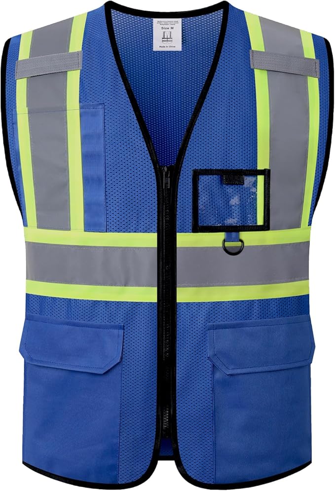 Hi Vis Reflective Safety Vest for Men Women with Multiple Pockets Mesh High Visibility Construction Work Vest,Meets ANSI/ISEA Standards(EK1-178-Blue-M)