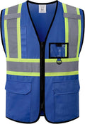 Hi Vis Reflective Safety Vest for Men Women with Multiple Pockets Mesh High Visibility Construction Work Vest,Meets ANSI/ISEA Standards(EK1-178-Blue-XL)