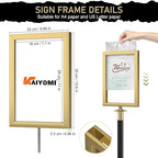 kaiyomi 8Pcs Stanchions Posts Velvet Ropes with Red Carpet and Sign Frame, Water or Sand-Fillable Base, Suitable for 8.5" x 11" A4 Paper Size Sign Frame for Red Carpet Party Decoration (Black&Golden)