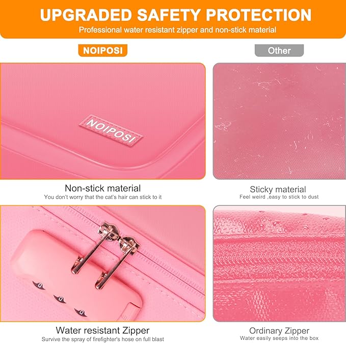 Noiposi Document Organizer with 5200℉ Heat Insulated,Waterproof and Fireproof Document Box,Portable Home Travel Safe Storage Box for Important Documents,File and Birth Certificate，Pink
