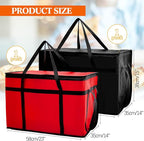 Maxcheck 2 Pcs Insulated Bags for Food Delivery XXXL Large Capacity Hot Grocery Tote Bag Reusable Warming Pizza Catering Carrier for Commercial Travel Lunch Shopping Gifts (Red and Black)