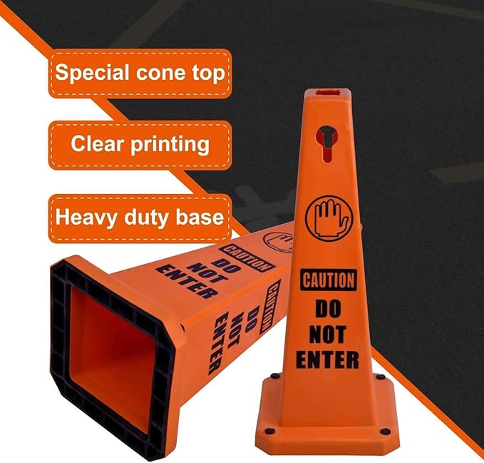 Caution Wet Floor Sign, 26.4-Inch Safety Cone, 8 Pack Yellow Plastic, High-Visibility, Non-Fading, Slip-Resistant Base, Stackable, Indoor Outdoor Warning Sign-4 Pack
