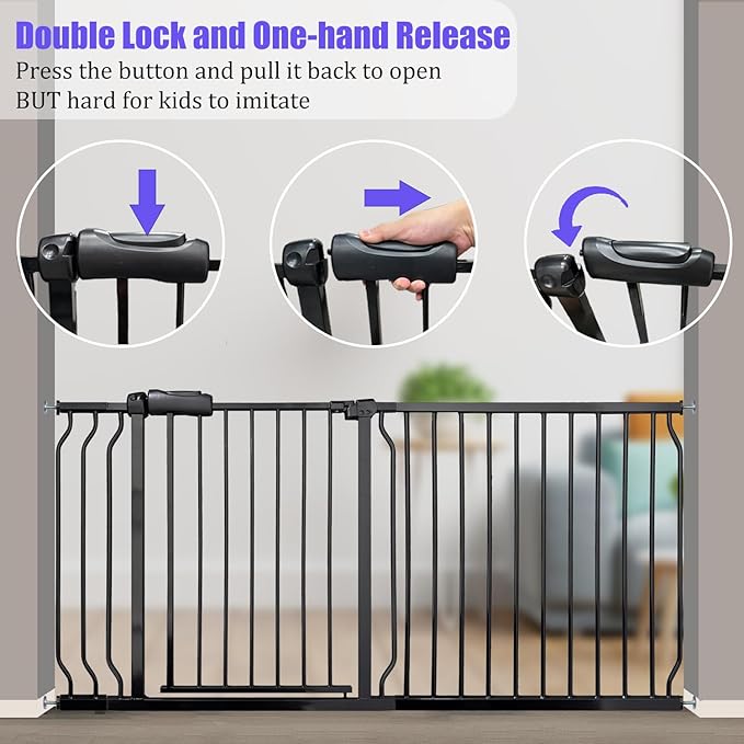 Extra Wide Baby Gate 85.8-104.5 Inch, Pressure Mounted No Drilling, for Stairs & Doorways, Metal Black Indoor Safety Gate for Kids and Dogs