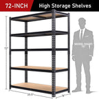 72" H Storage Shelves,Storage Shelves Heavy Duty,2400LBS Metal Shelving Units,Adjustable Garage Shelving Heavy Duty for Garage Storage,Warehouse,16"x35.5"x72"