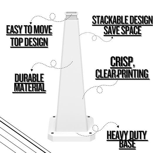 BESEA 6 Pack 28" Bright White Traffic Safety Cones with Weighted Base, High-Visibility Parking Cones for Driveways, Business Parking Lots, Garages, Indoor/Outdoor Use