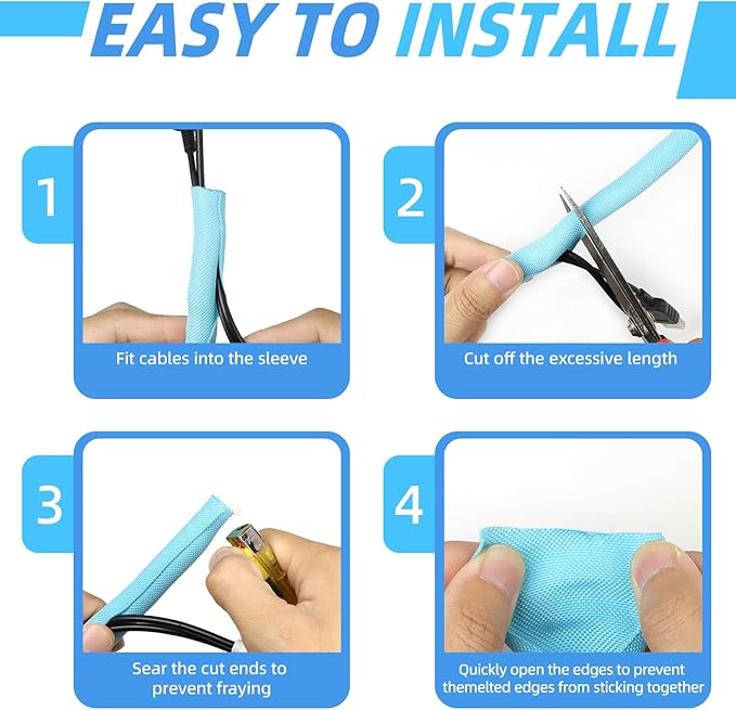 Automotive Wire Loom Tubing, Split Braided Cord Protectors from Pets No Chew, Flexible Cable Sleeve Cable Management for TV/Computer/Electric Wires (Sky Blue, 5/16"-10ft)