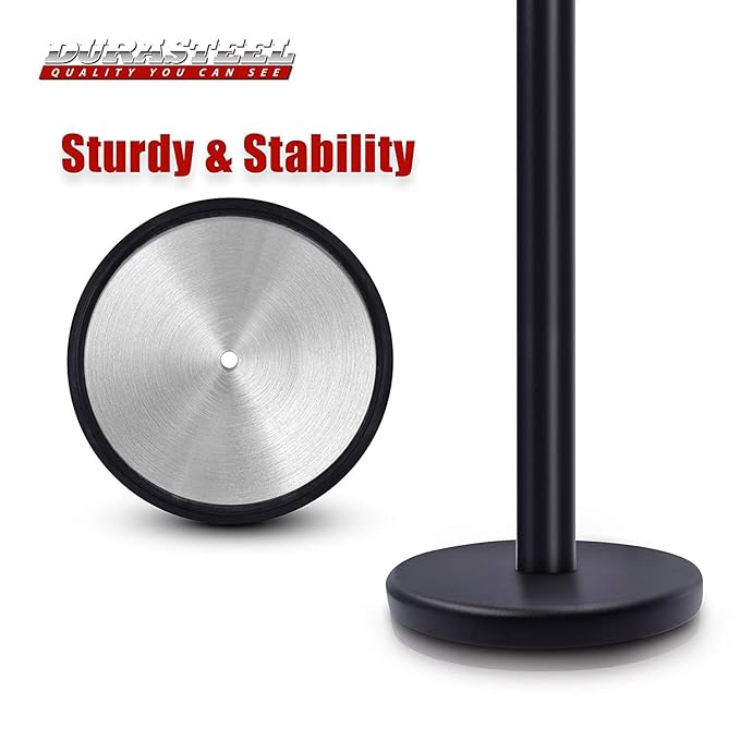 DuraSteel Crowd Control Barriers Line Dividers - Metal Stanchion Posts with 6.5ft Black Retractable Belt Ropes - for Store Queues, Airport Lines, Event Entries - 2 Set/Pack