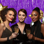 3 Pack Foil Fringe Backdrop - Purple Shiny Tinsel Curtains for Party Decoration/Photo Booth Props - 3.3x8.2 FT Metallic Foil Backdrop for Birthday, Wedding, Graduation, Christmas.