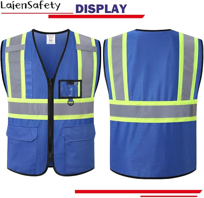 Hi Vis Reflective Safety Vest for Men Women with Multiple Pockets Mesh High Visibility Construction Work Vest,Meets ANSI/ISEA Standards(EK1-178-Blue-L)