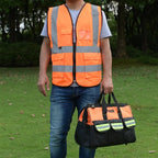 zojo High Visibility Safety Vests With Pockets, Wholesale Reflective Vest for Outdoor Works, Cycling, Jogging, Walking,Sports - Fits for Men and Women (Pack of 10, XXL-Orange)