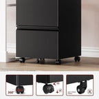 2 Drawer File Cabinet，Mobile Filing Cabinet with Lock and Wheels，Un-Assembled Metal Under Desk File Cabinets for A4/Letter/Legal Size（Black